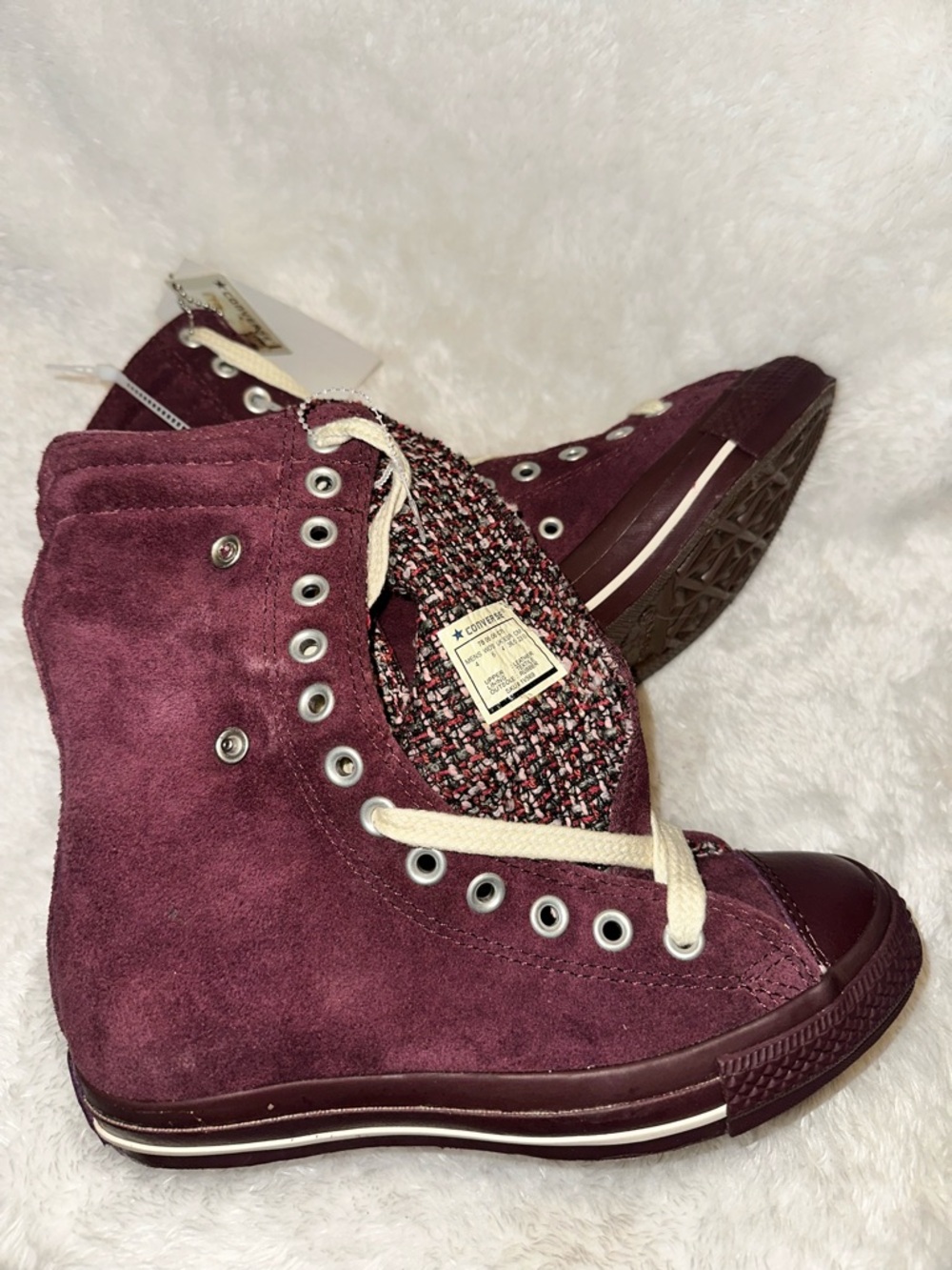 Converse Women’s High-Top Suede Sneakers in Burgundy with Cream Laces